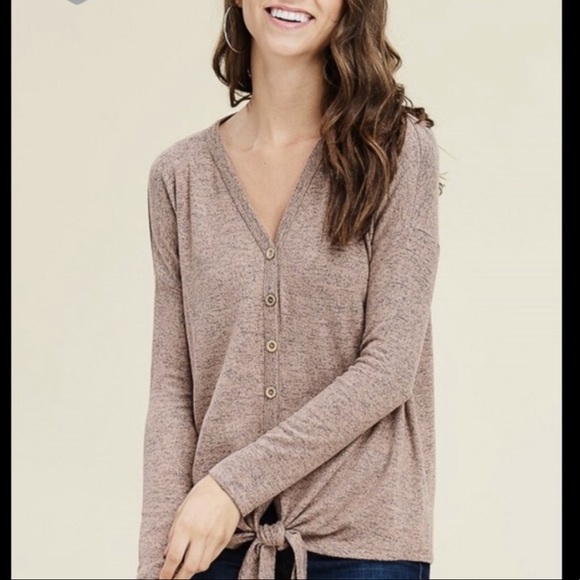 Tops - Soft Long Sleeve Tie Blouse